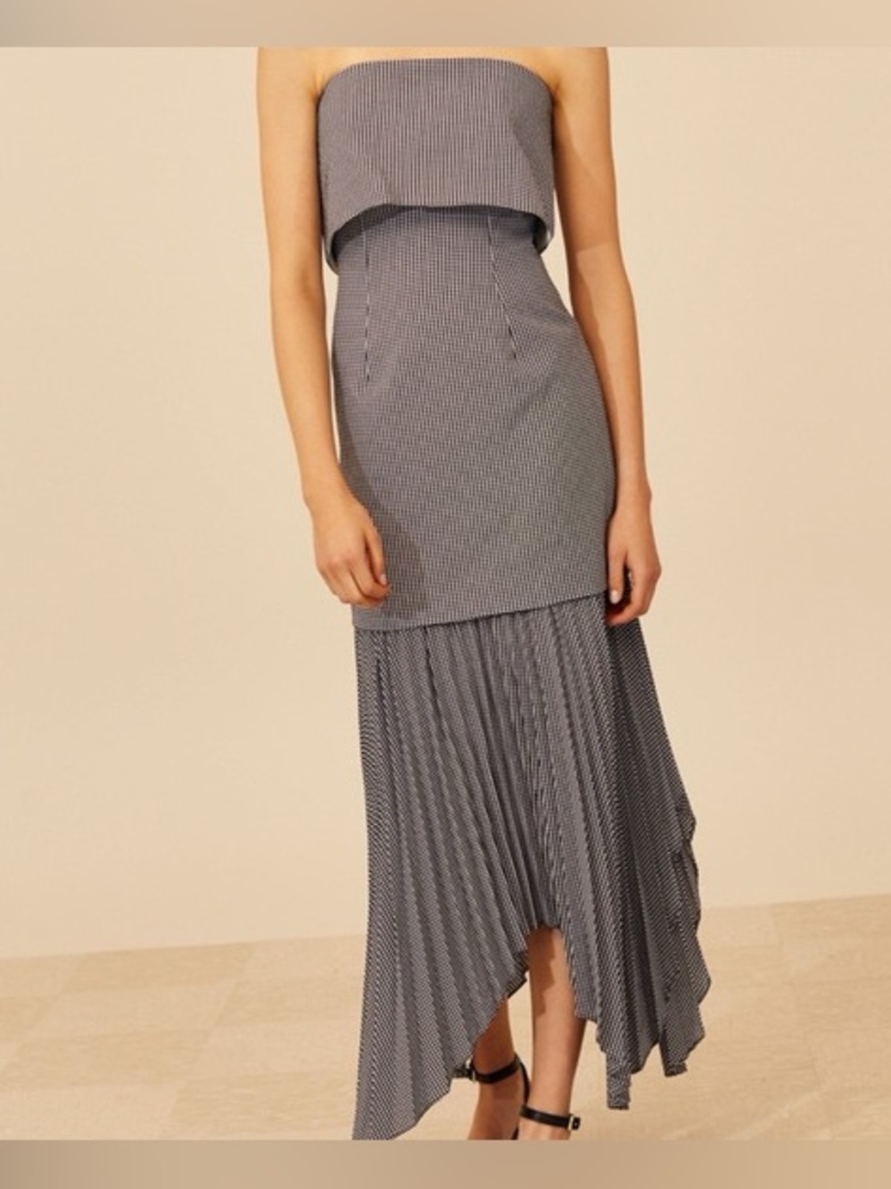 C/MEO Collective NWT concertina striped black white midi dress strapless